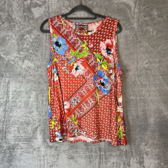 Johnny Was Bamboo Martha Floral Bandana Print Swing Tank Top Sleeveless Large - Picture 1 of 7